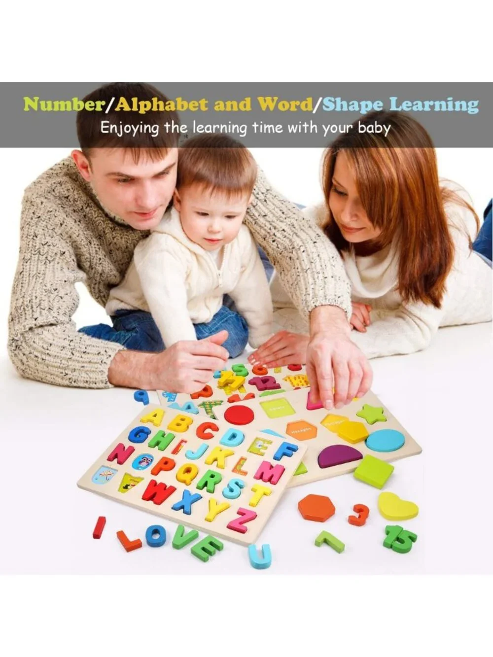 Montessori Wooden Alphabet & Number Puzzles for Toddlers, Educational Jigsaw